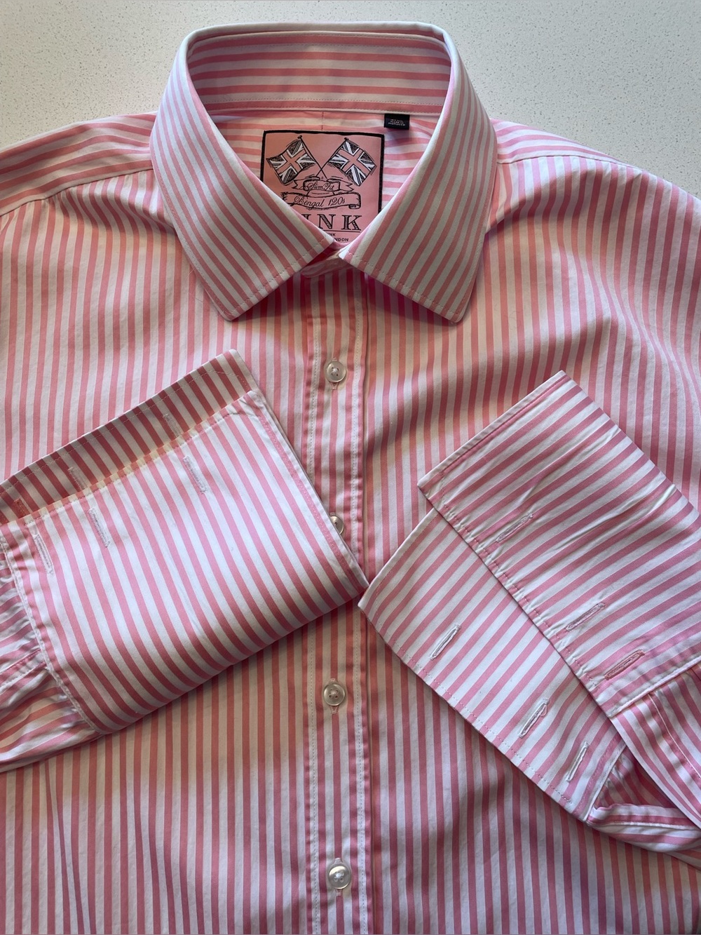 Thomas Pink - cotton striped dress shirt w/ french cuffs Size 16”neck